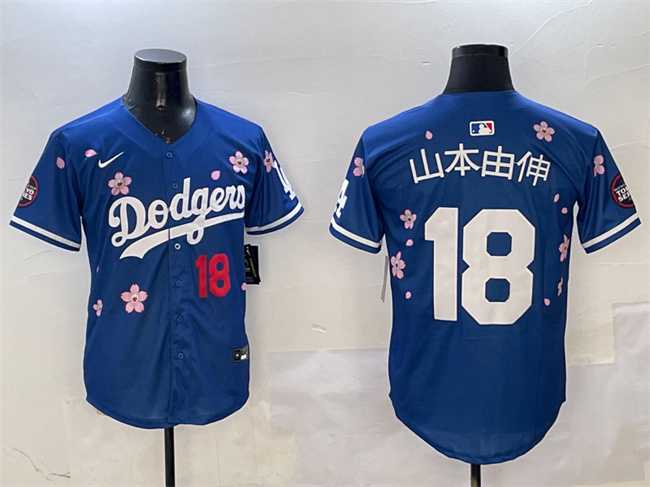 Mens Los Angeles Dodgers #18 Yamamoto Royal 2025 Tokyo Series Limited Stitched Jersey